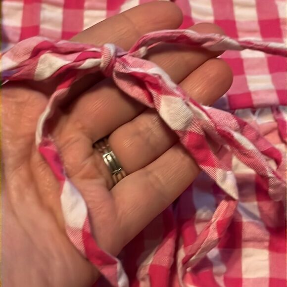 Youngland Pink and White Gingham with Flower Decals and 1/2 Button Up Back Dress - Picture 3 of 5